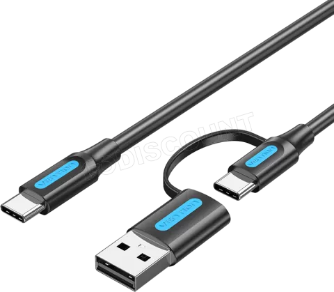 Photo de Adaptateur 2en1 USB-C Vention vers USB-A  + USB-C 0.5m (Noir)