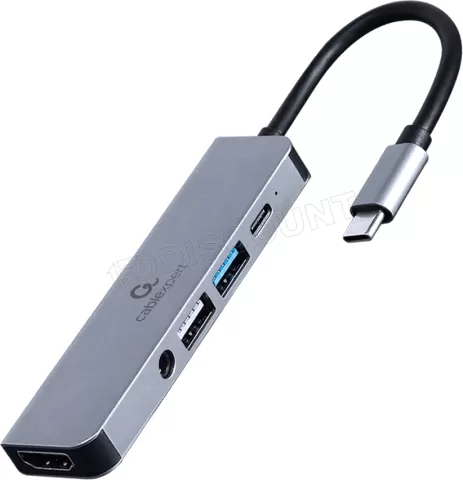 Photo de Adaptateur 5en1 USB-C CableXpert vers 2 x USB-A + HDMI + USB-C + Jack 3.5mm 12cm (Gris)