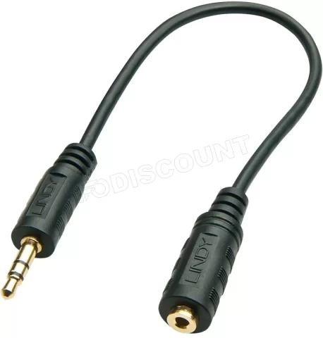 Photo de Adaptateur Audio Jack 3,5mm Lindy M/F 20cm (Noir)