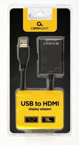 Photo de Adaptateur CableXpert USB-A vers HDMI 1.4 M/F 15cm (Noir)