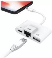 Photo de Adaptateur Lightning DLH vers RJ45, USB-A et Lightning (Blanc)