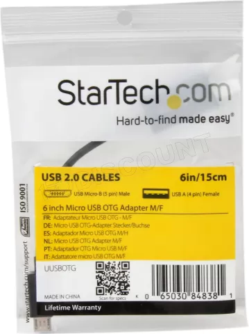 Photo de Adaptateur micro USB mâle vers USB femelle (OTG) Startech pour smartphone/tablette