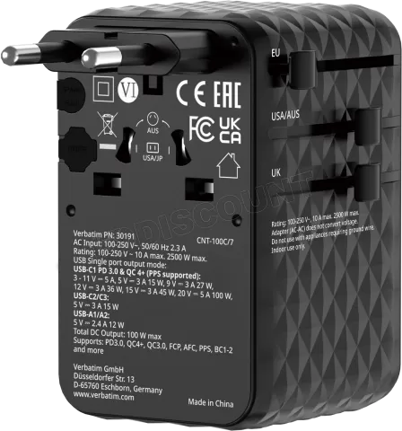 Photo de Adaptateur universel de voyage Verbatim Charge'n'Travel 100W (Noir)
