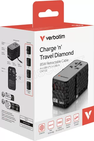 Photo de Adaptateur universel de voyage Verbatim Charge'N'Travel 85W (Noir)