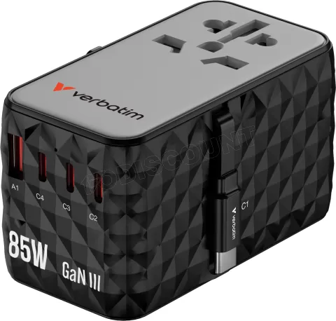 Photo de Adaptateur universel de voyage Verbatim Charge'N'Travel 85W (Noir)