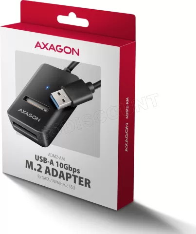 Photo de Adaptateur USB 3.2 Axagon ADM2-AM vers M.2 S-ATA/NVMe auto-alimenté
