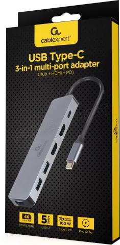 Photo de Adaptateur USB-C 3.0 CableXpert 3-03 vers HDMI, 3x USB-A ,1x USB-C (Gris)