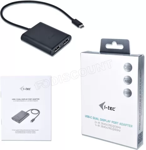 Photo de Adaptateur USB-C I-Tec Dual 4K vers 2x DisplayPort (Noir)