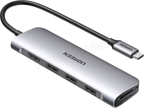 Photo de Adaptateur USB-C Ugreen Revodok vers 1x HDMI + 3x USB-A 3.0 + SD/MicroSD (Gris)