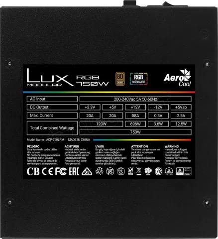 Photo de Alimentation ATX AeroCool Lux M RGB - 750W (Noir)