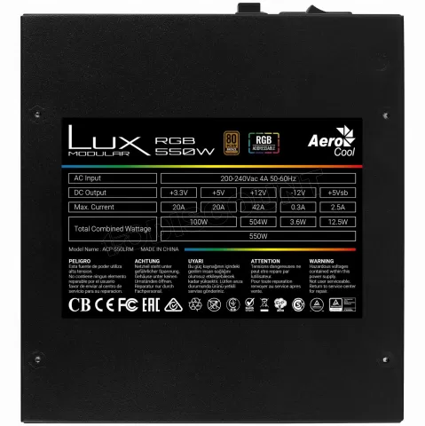 Photo de Alimentation ATX AeroCool Lux RGB - 550W (Noir)