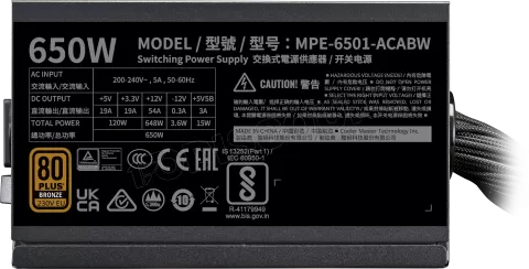 Photo de Alimentation ATX Cooler Master MWE Bronze V3 - 650W