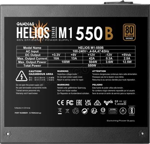 Photo de Alimentation ATX Gamdias Helios M1 - 550W (Noir)