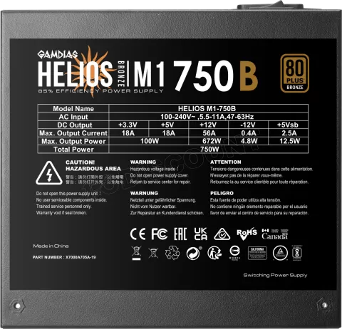 Photo de Alimentation ATX Gamdias Helios M1 - 750W (Noir)