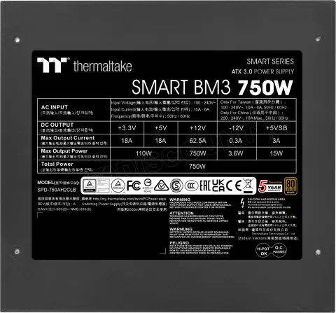 Photo de Alimentation ATX Thermaltake Smart BM3 - 750W (Noir)