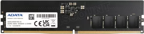 Photo de Barrette mémoire 16Go DIMM DDR5 Adata  4800MHz (Noir) (OEM)