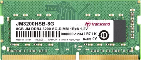 Photo de Barrette mémoire SODIMM 8Go DDR4 Transcend JetRam  3200Mhz (Vert)