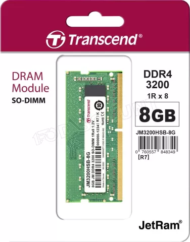 Photo de Barrette mémoire SODIMM 8Go DDR4 Transcend JetRam  3200Mhz (Vert)