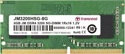 Photo de Barrette mémoire SODIMM 8Go DDR4 Transcend JetRam  3200Mhz (Vert)