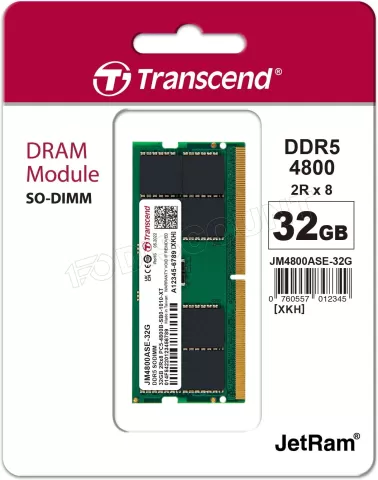 Photo de Barrette mémoire SODIMM DDR5 32Go Transcend 4800MHz (Vert)