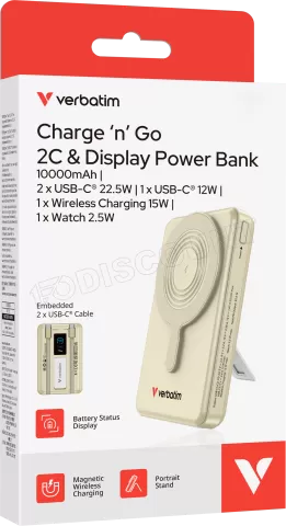 Photo de Batterie externe magnétique Verbatim Charge'n'Go + 2x USB-C - 10000mAh (Or)