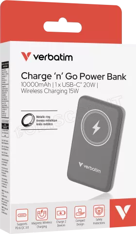 Photo de Batterie externe sans fil magnétique Verbatim Charge'N'Go - 10000 mAh (Gris)