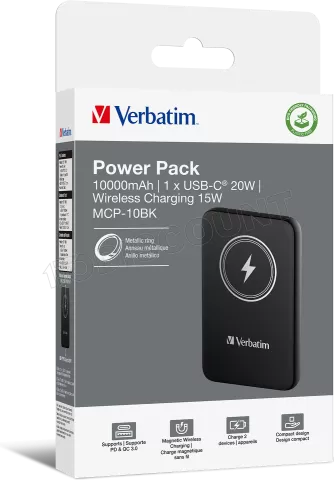 Photo de Batterie externe sans fil magnétique Verbatim Charge'n'Go - 10000mAh (Noir)