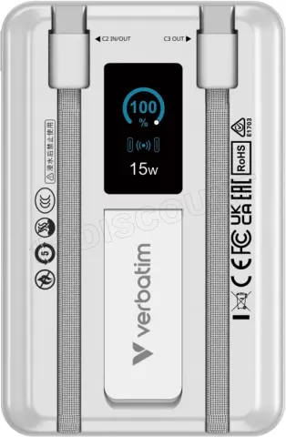 Photo de Batterie externe sans fil magnétique Verbatim Charge'n'Go 2C - 10000mAh (Argent)