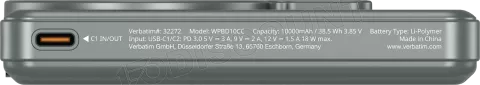 Photo de Batterie externe sans fil magnétique Verbatim Charge'n'Go 2C - 10000mAh (Gris)