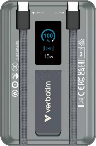 Photo de Batterie externe sans fil magnétique Verbatim Charge'n'Go 2C - 10000mAh (Gris)