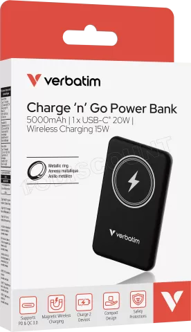 Photo de Batterie externe sans fil magnétique Verbatim Charge'n'Go - 5000mAh (Noir)