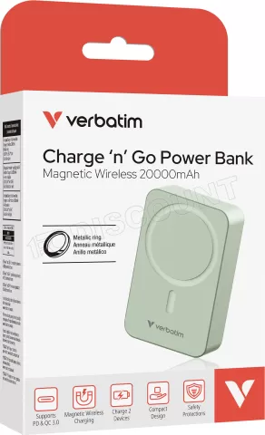 Photo de Batterie externe sans fil magnétique Verbatim Charge'n'Go Essentials - 20000mAh (Vert)