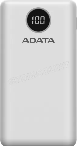 Photo de Batterie externe USB Adata P20000QCD - 20000mAh 15W (Blanc)