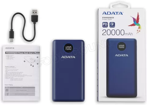 Photo de Batterie externe USB Adata P20000QCD - 20000mAh 15W (Bleu)