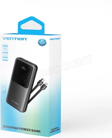 Photo de Batterie externe USB avec écran Vention - 10000mAh 22.5W + Cables USB/C + Lightning inclus (Noir)