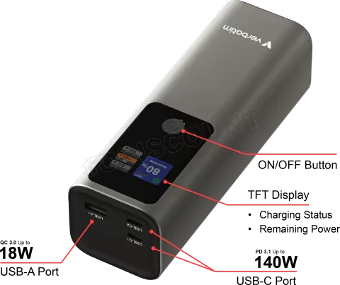 Photo de Batterie externe Verbatim Charge'n'Go - 27000mAh (Gris)