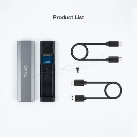 Photo de Boitier externe USB-C 3.2 Tooq Shura - S-ATA/NVMe M.2 Type 2280 (Gris)