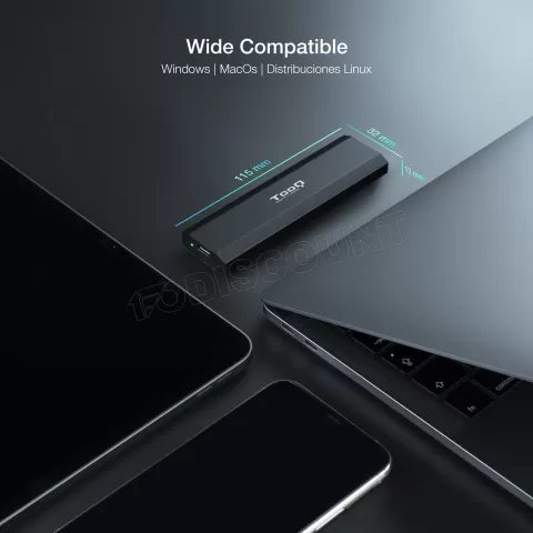 Photo de Boitier externe USB-C 3.2 Tooq Shura - S-ATA/NVMe M.2 Type 2280 (Noir)