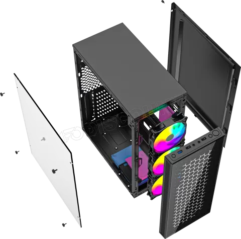 Photo de Boitier Mini Tour Micro ATX Gembird Fornac 200 RGB avec panneaux vitrés (Noir)