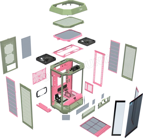 Photo de Boitier Mini Tour Micro ATX Thermaltake The Tower 300 avec panneaux vitrés (Vert/Rose)