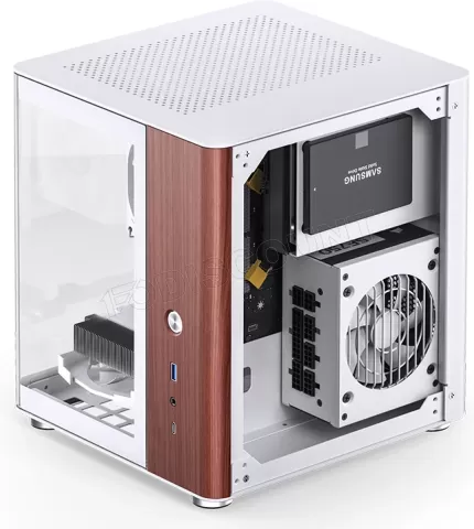 Photo de Boitier Mini Tour Mini ITX Jonsbo TK-0 avec panneaux vitrés (Blanc/Marron)