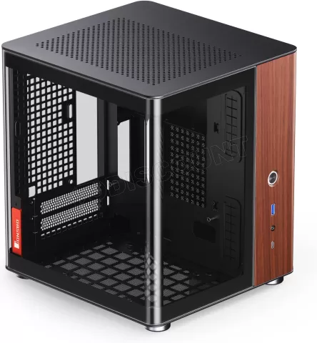 Photo de Boitier Mini Tour Mini ITX Jonsbo TK-0 avec panneaux vitrés (Noir/Bois)