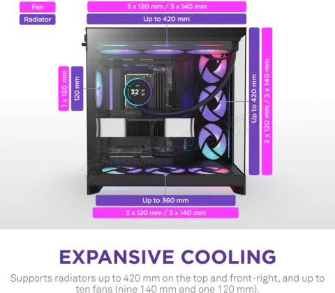 Photo de Boitier Moyen Tour ATX NZXT H9 Flow RGB avec panneaux vitrés (Noir)
