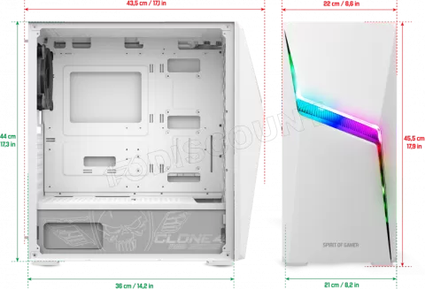 Photo de Boitier Moyen Tour ATX Spirit of Gamer Clone 4 RGB avec panneau vitré (Blanc)