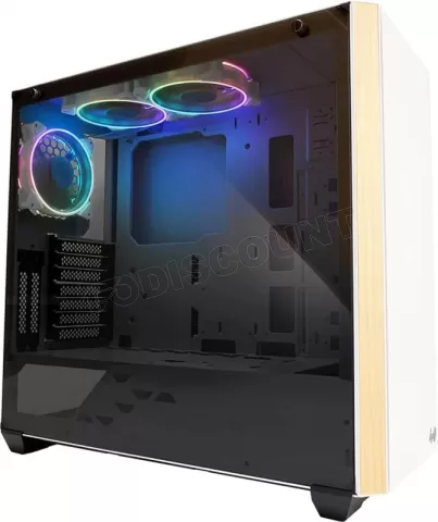 Photo de Boitier Moyen Tour E-ATX InWin 216 RGB avec panneau vitré + alimentation 750W (Blanc)