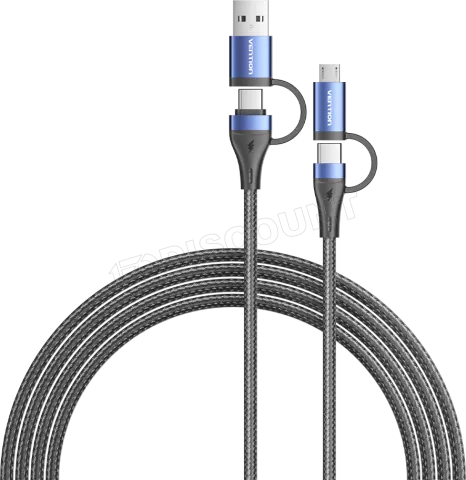 Photo de Cable Adaptateur 4en1 Vention 1x USB-C + 1x USB-A vers 1x USB-C + 1x micro- USB-B 2m (Noir/Bleu)