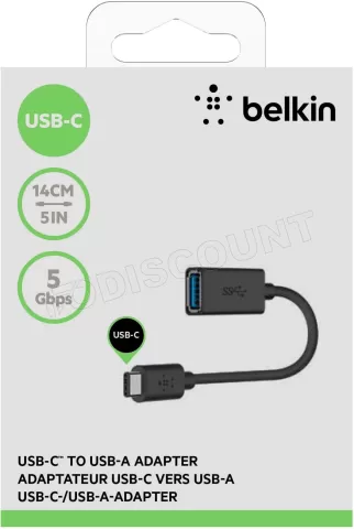 Photo de Câble adaptateur Belkin USB-A vers USB-C F/M 15cm (Noir)