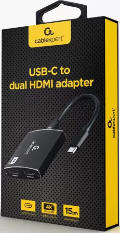 Photo de Câble Adaptateur CableXpert USB-C vers 2x HDMI 15cm (Noir)