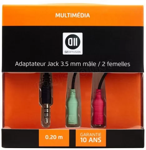 Photo de Cable audio D2 Diffusion Jack 3,5mm Mâle vers 2 x Jack 3,5mm Femelle 0.20m (Noir)