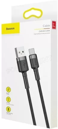 Photo de Câble Baseus Cafule USB Type A - Type C M/M 1m (Noir/Gris)